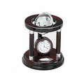 Galaxy Globe Wood Clock w/ 3 Columns & Engraving Plate